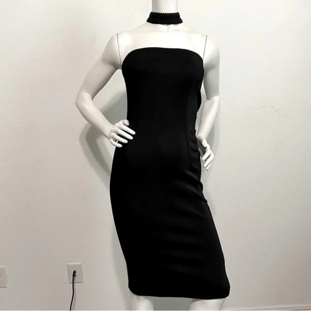 Topshop Black T-Bar Choker Strapless Bodycon Knee Length Dress Size 4
